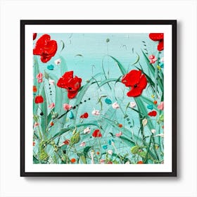 Aqua Poppies Art Print