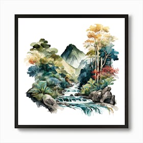 Watercolor Of A Waterfall In The Jungle Art Print