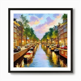 Amsterdam Canal Summer Aerial View Painting Art Print 4 Art Print