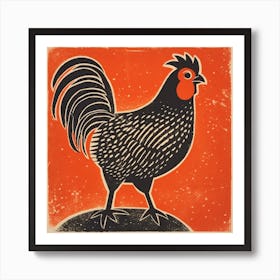 Retro Bird Lithograph Chicken 1 Art Print