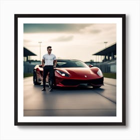 Man In A Red Sports Car Art Print