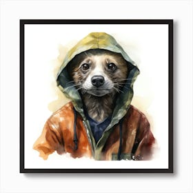 Watercolour Cartoon Ferret In A Hoodie 2 Art Print