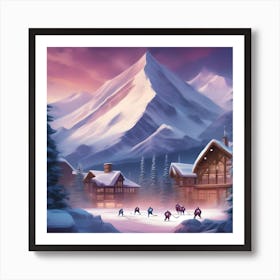 Winter Village Hockey Art Print