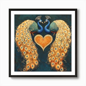 Baroque-Inspired Peacock Heart Design Background 4 Art Print