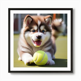 Husky Puppy Playing With Tennis Ball Art Print