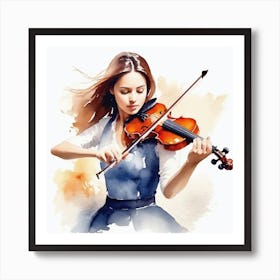 Watercolor Girl Playing Violin Art Print