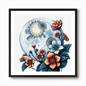 Clock And Flowers 1 Art Print