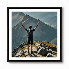 Man On Top Of Mountain Art Print