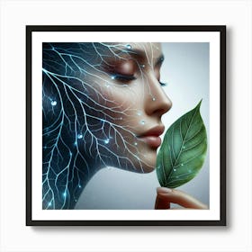 Woman Holding A Leaf Art Print