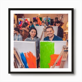 Group Of People On Easels Art Print