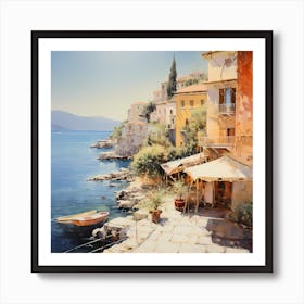 Golden Riviera: Watercolour Symphony of Coastal Radiance Art Print