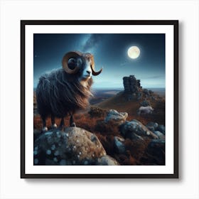 Sheep On A Rock Art Print