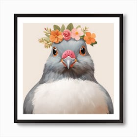 Floral Baby Pigeon Nursery Illustration (30) Art Print