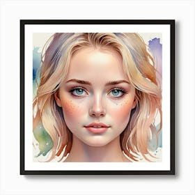 Watercolor Portrait Of A Girl 4 Art Print