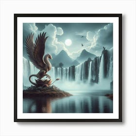 Eagle On A Waterfall Art Print