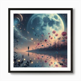 Moon And Flowers 9 Art Print