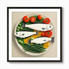 Three Fishes On A Plate Art Print