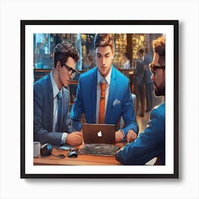 Three Businessmen Working On A Laptop Art Print