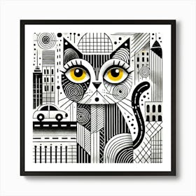 Foggy Rooftop City Cat Poster