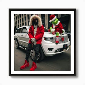 Human Santa Claus with grinch Art Print