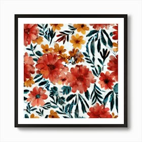 seamless Watercolor Floral Pattern 1 Art Print