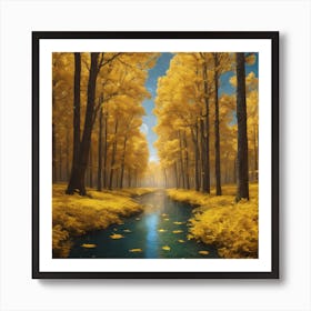 Nature With Yellow Trees and Stream Art Print