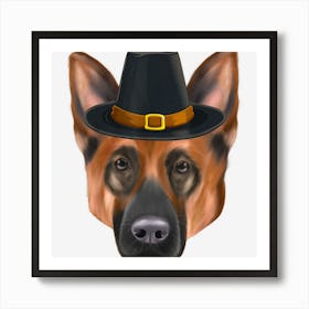 German Shepherd Wearing Pilgrim Hat Thanksgiving Art Print