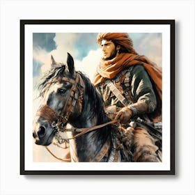 Young Moroccan Rider On His Berber Horse Color Detail Painting Art Print