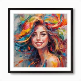 Girl With Colorful Hair Art Print