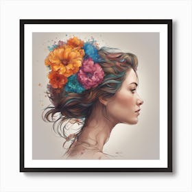 Girl With Flowers In Her Hair Art Print