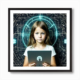 Young Girl Using Tablet Computer 1 Art Print