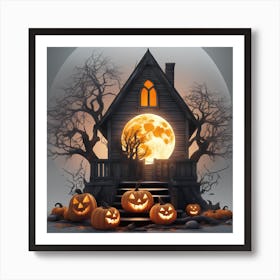 Halloween House With Pumpkins Art Print