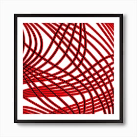 Abstract Red Wavy Lines Art Print