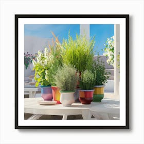 Potted Plants On A Table 1 Art Print