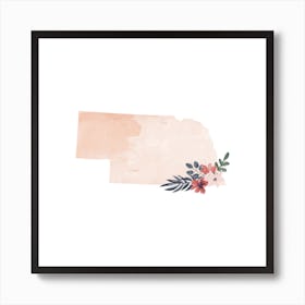 Nebraska Watercolor Floral State Art Print