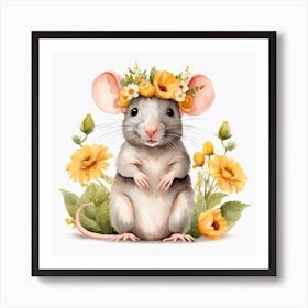 Floral Baby Rat Nursery Illustration (57) Art Print