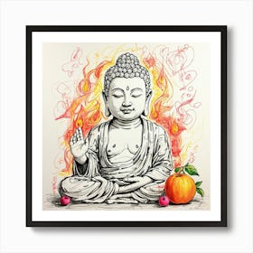 Buddha On Fire Art Print