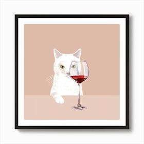 White Wine Cat Art Print