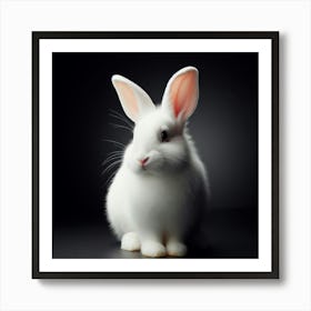 White Rabbit On Black Background 1 Art Print