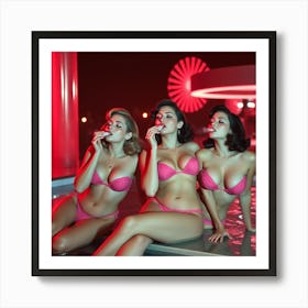 Three Women In Pink Bikinis Art Print