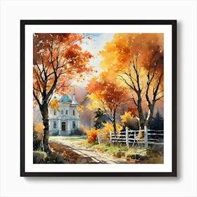 Autumn House Painting Art Print