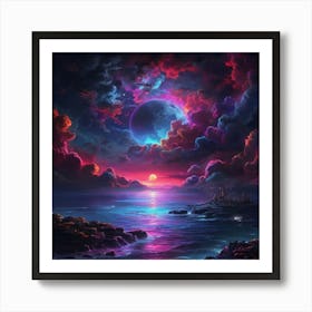 Moon Over The Ocean 1 Art Print