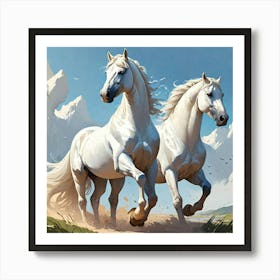 Two White Horses Running Art Print