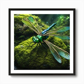 Dragonfly On Moss Art Print