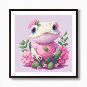 Cute Floral Baby Frog Watercolor (6) Art Print