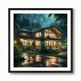 Forest Villa In The Rain Art Print