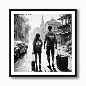 Couple Walking Down The Street Art Print