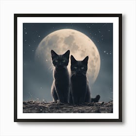 0 Two Cats Under Moonlit Night With Blurry Backgroun Esrgan V1 X2plus (1) Art Print