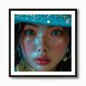 Asian Girl With Glitter Makeup Art Print