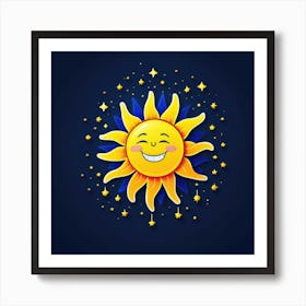 Lovely smiling sun on a blue gradient background 8 Art Print